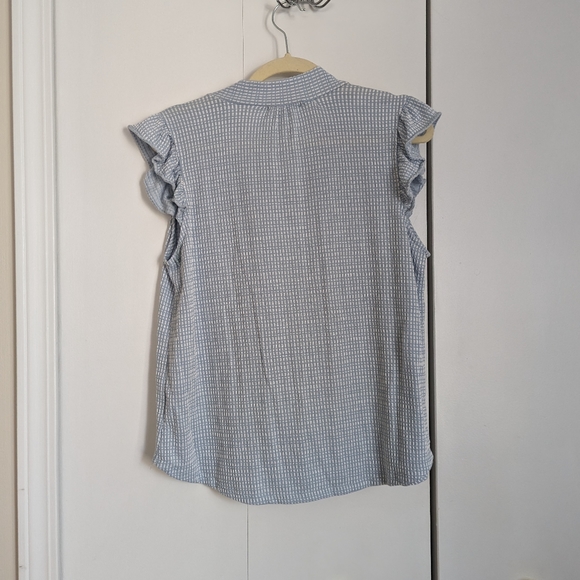 Blue & White, Front Tie, Flutter Cap Sleeve Top, Size PM - Picture 4 of 4